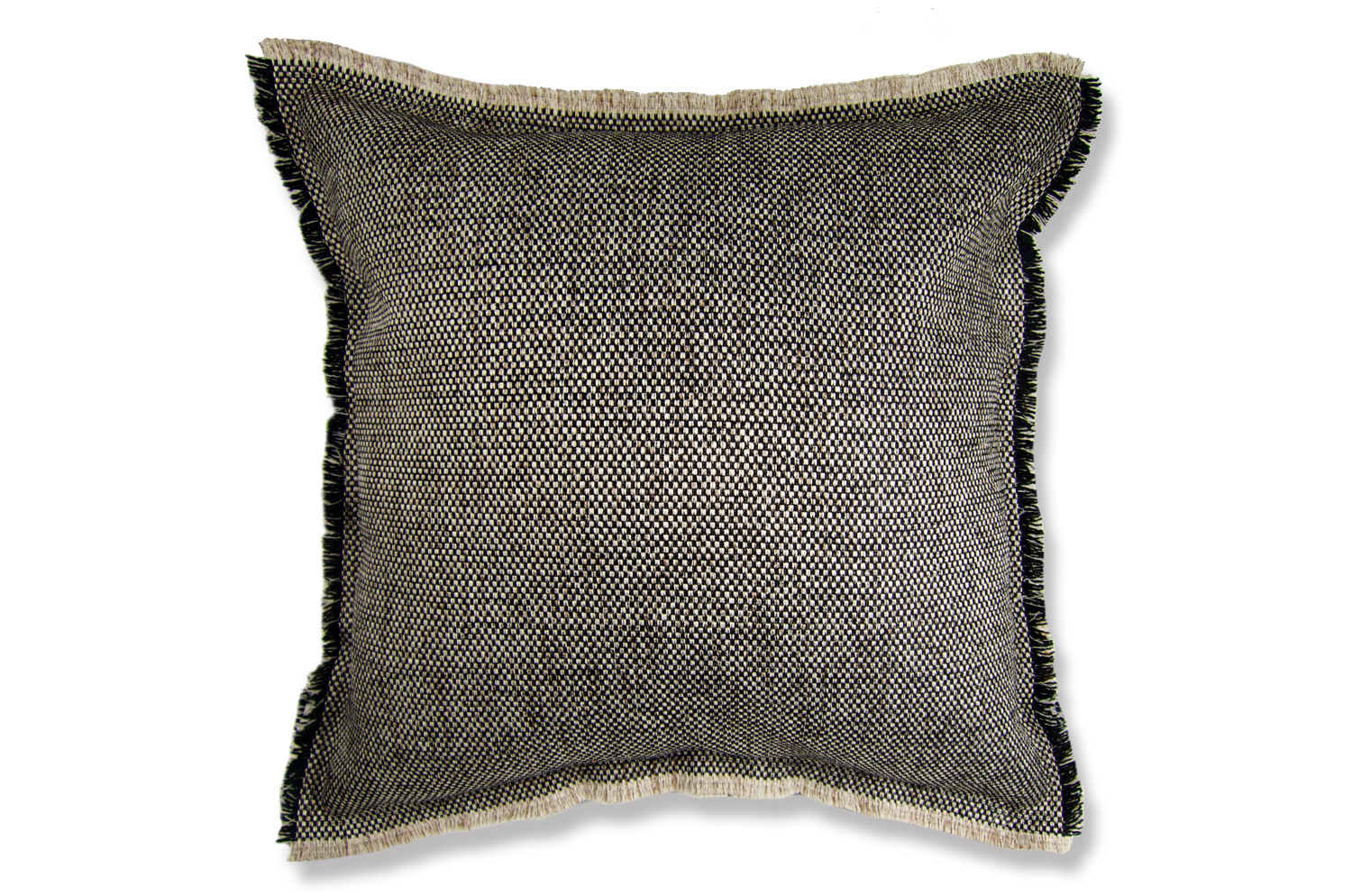 シャギーフリンジが自然派のインテリアを演出してくれるジャガード織の45cmクッションカバー(ブラックミックス）