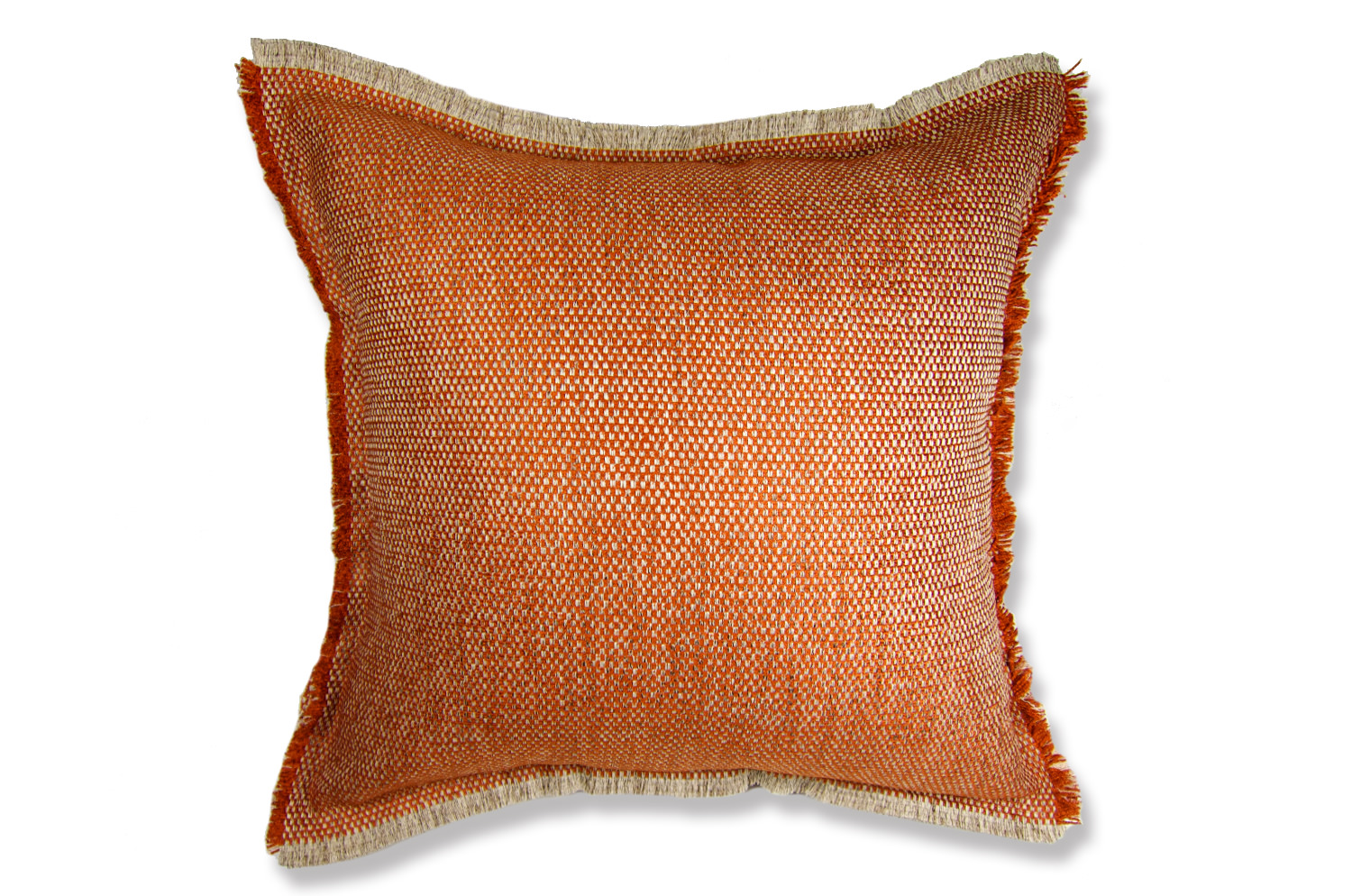 シャギーフリンジが自然派のインテリアを演出してくれるジャガード織の45cmクッションカバー(オレンジミックス）