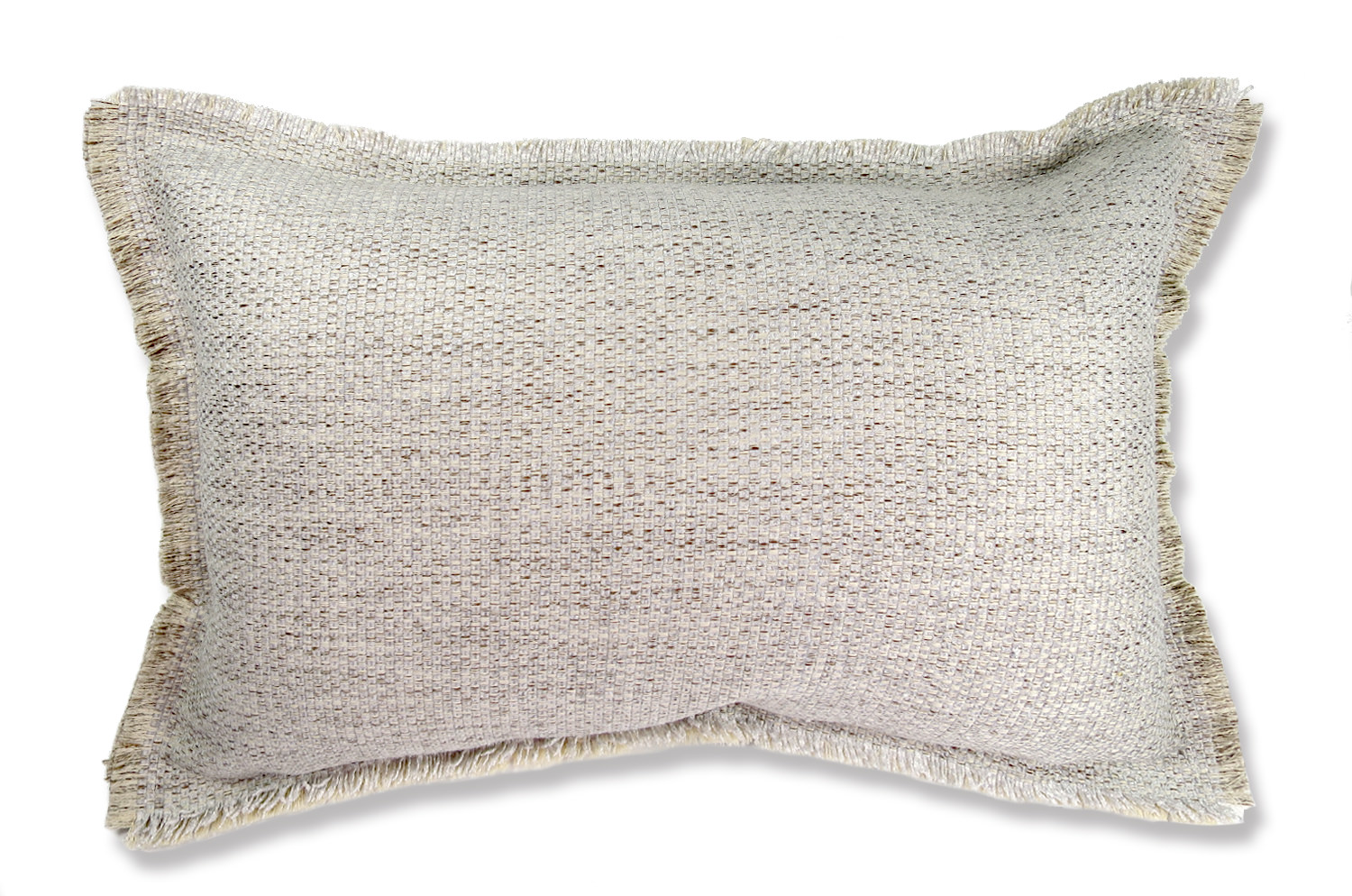 シャギーフリンジが自然派のインテリアを演出してくれるジャガード織のクッション(グレージュミックス)45(48)×30(33)cm 中材付