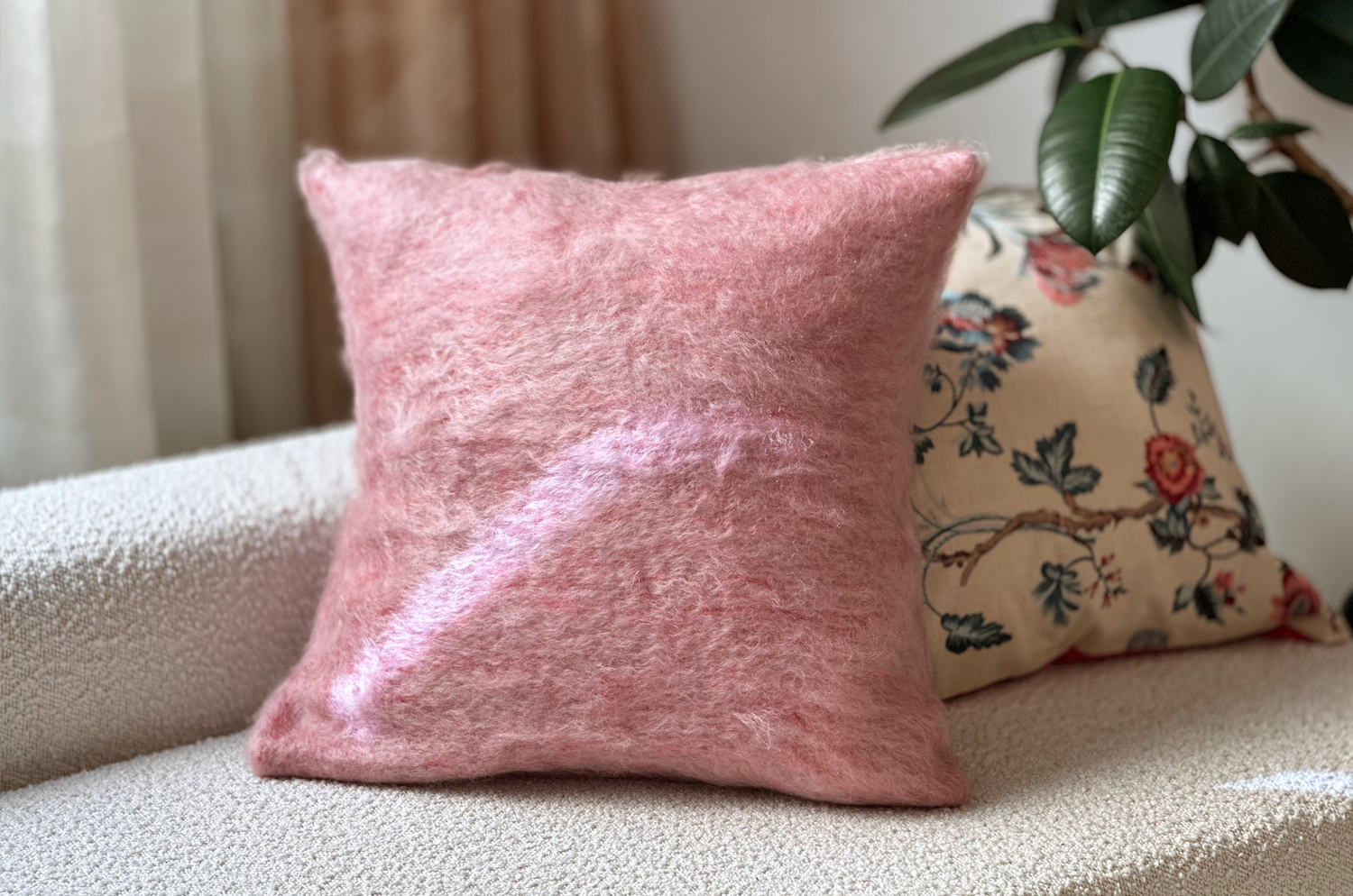 The Kid Mohair BALMUIR キッドモヘアクッションカバー ピンク 50×50cm