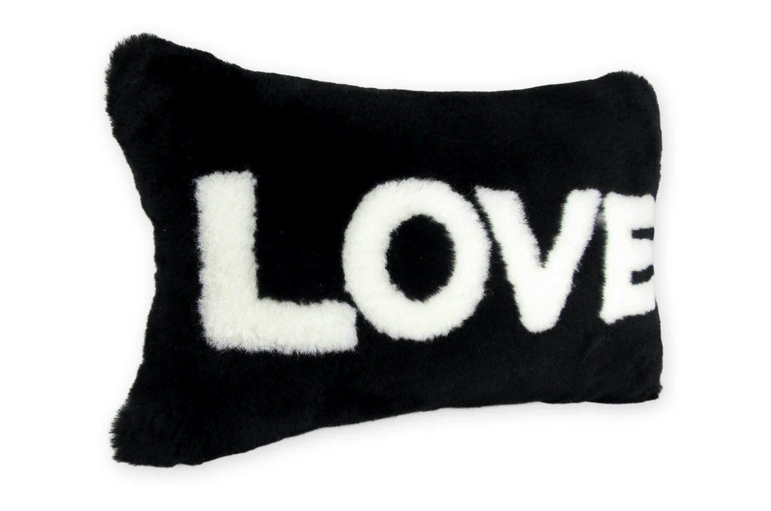 The LOVE ラブ ムートン クッション (ブラック) 45×30cm 中材付