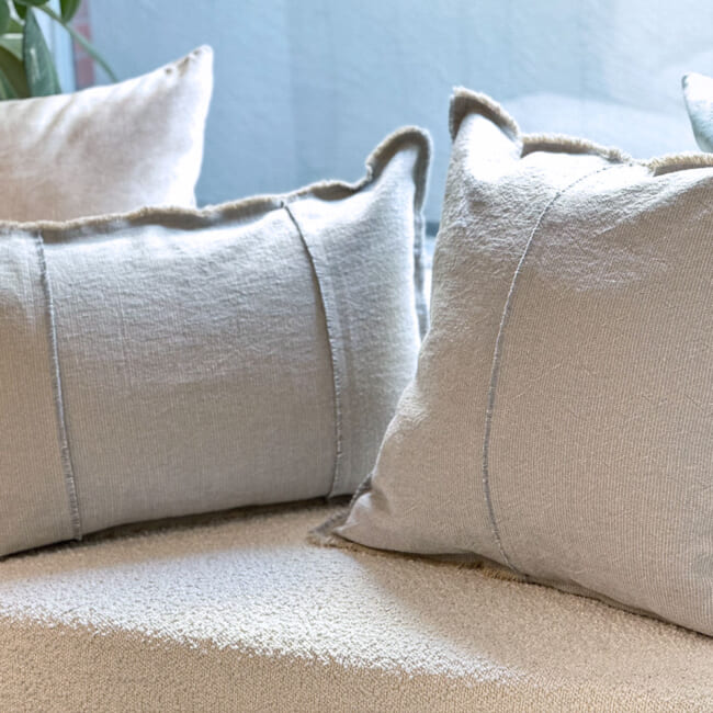 The Pure Fringe 自然素材フリンジ付きクッションカバー リネン&コットン (PaleBlueGray) 50×50cm