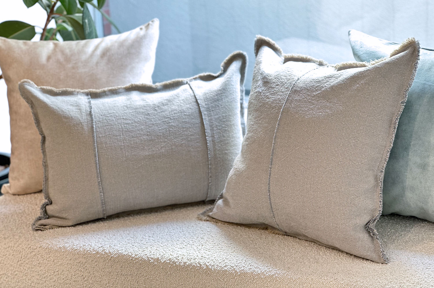 The Pure Fringe 自然素材フリンジ付きクッションカバー リネン&コットン (PaleBlueGray) 50×50cm