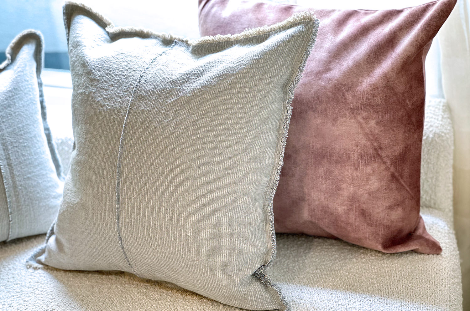 The Pure Fringe 自然素材フリンジ付きクッションカバー リネン&コットン (PaleBlueGray) 50×50cm