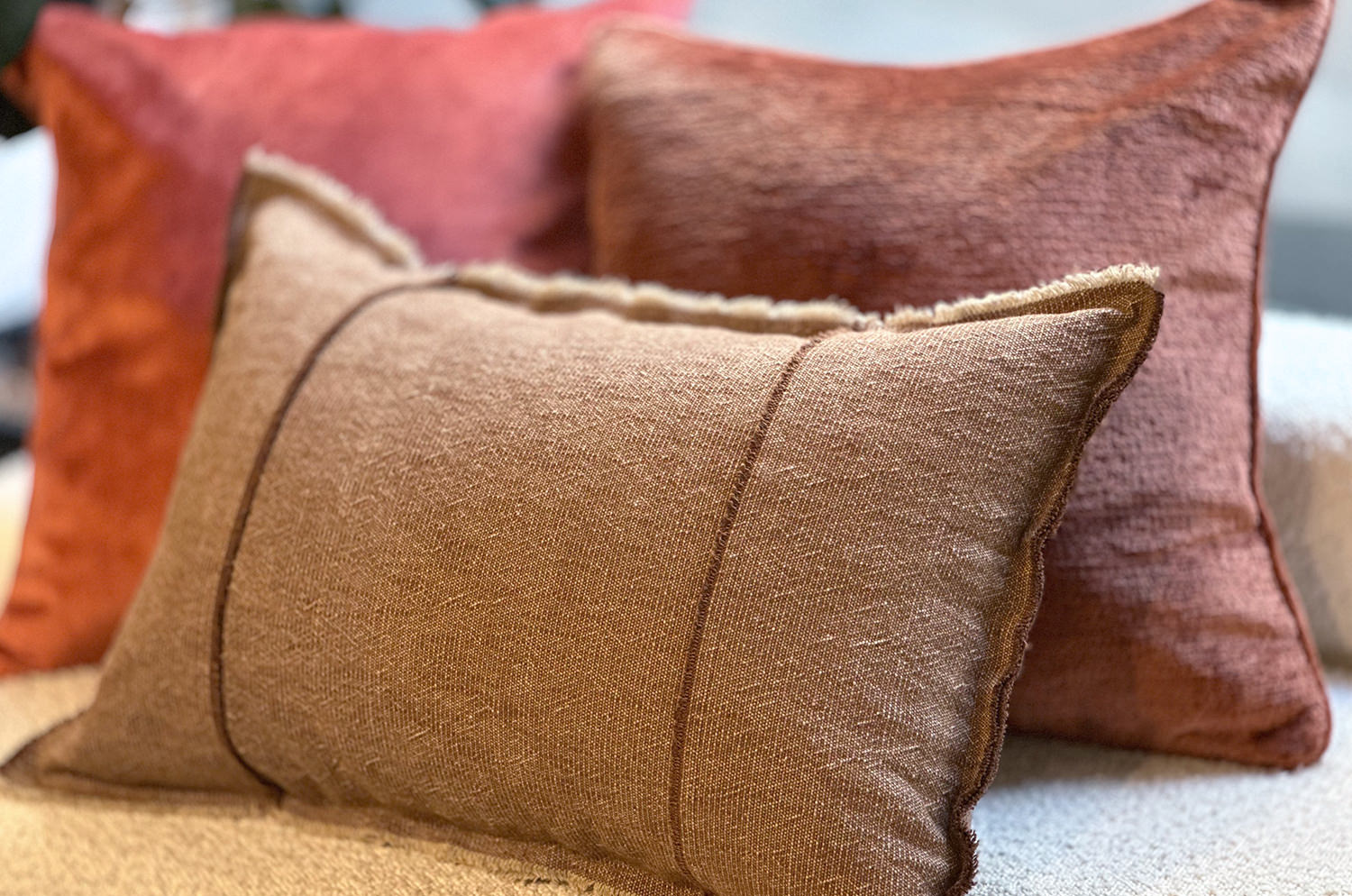 The Pure Fringe 自然素材フリンジ付きクッション リネン&コットン (Rusty) 60×40cm 中材付