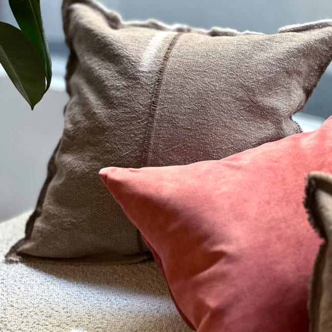 The Pure Fringe 自然素材フリンジ付きクッションカバー リネン&コットン (Cocoa) 50×50cm