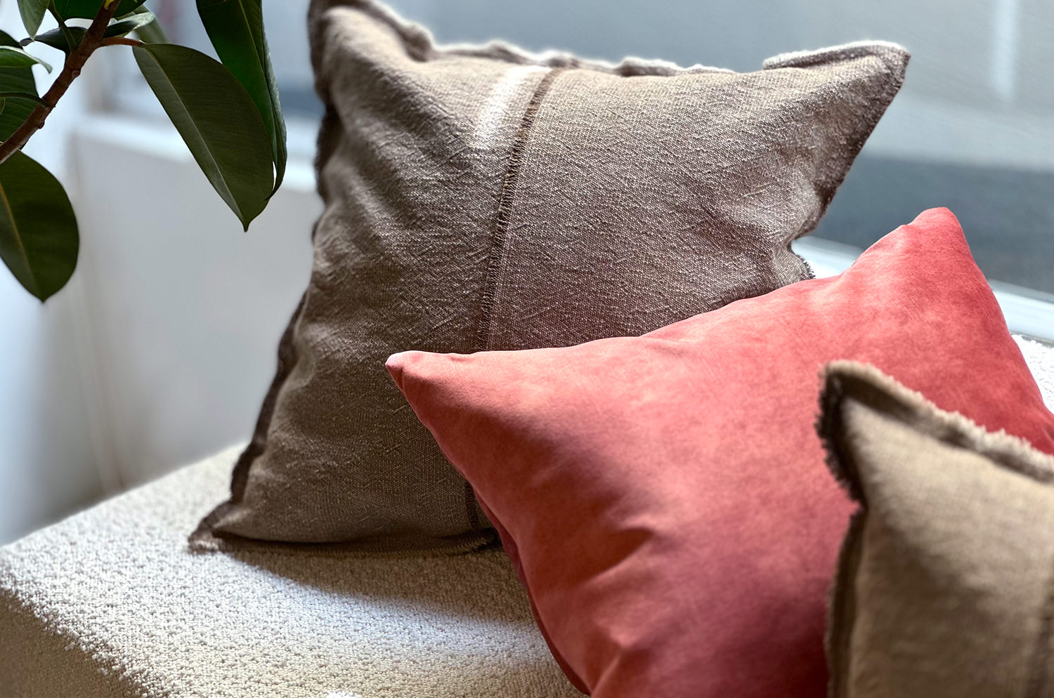 The Pure Fringe 自然素材フリンジ付きクッションカバー リネン&コットン (Cocoa) 50×50cm