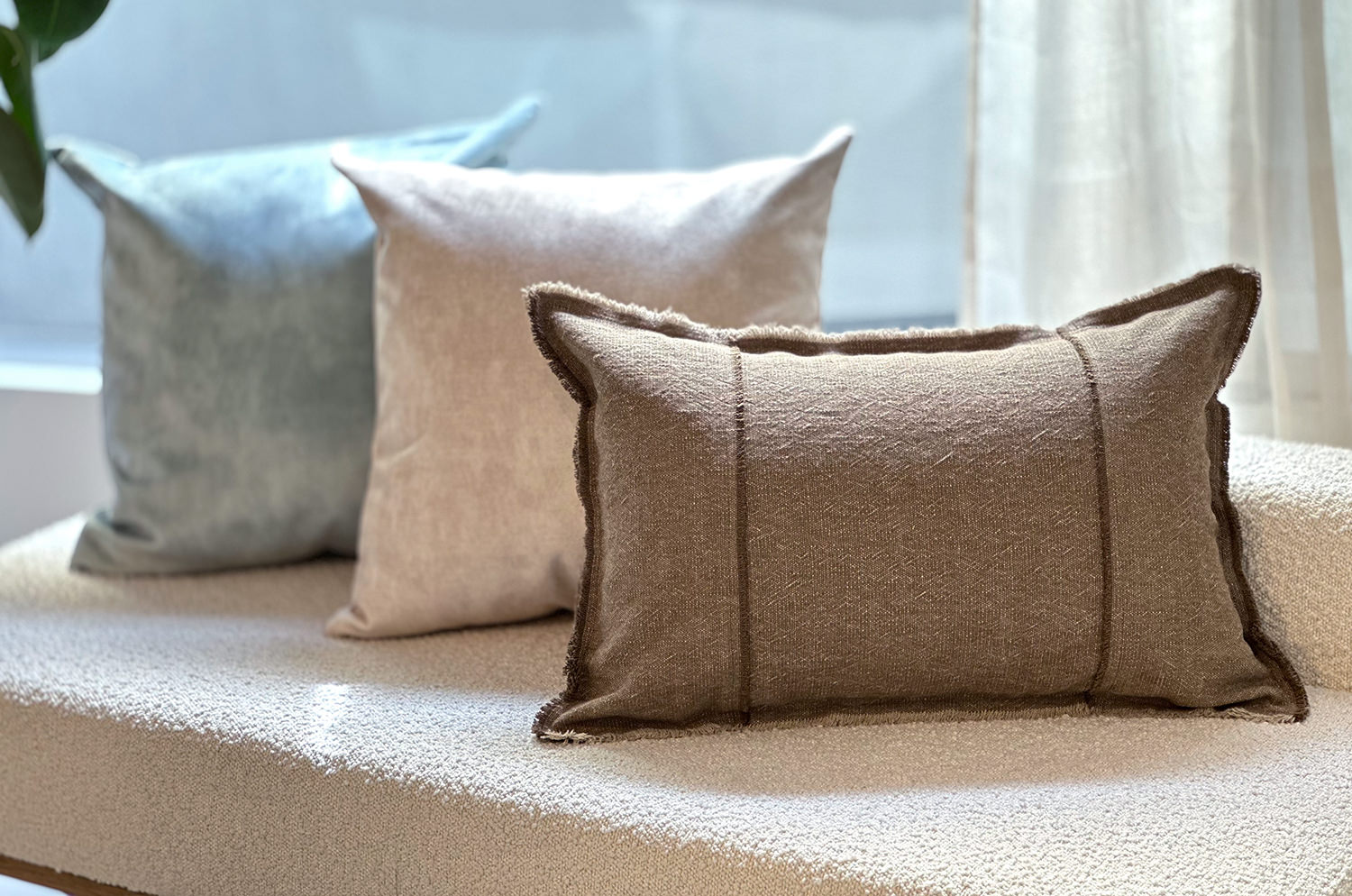 The Pure Fringe 自然素材フリンジ付きクッション リネン&コットン (Cocoa) 60×40cm 中材付