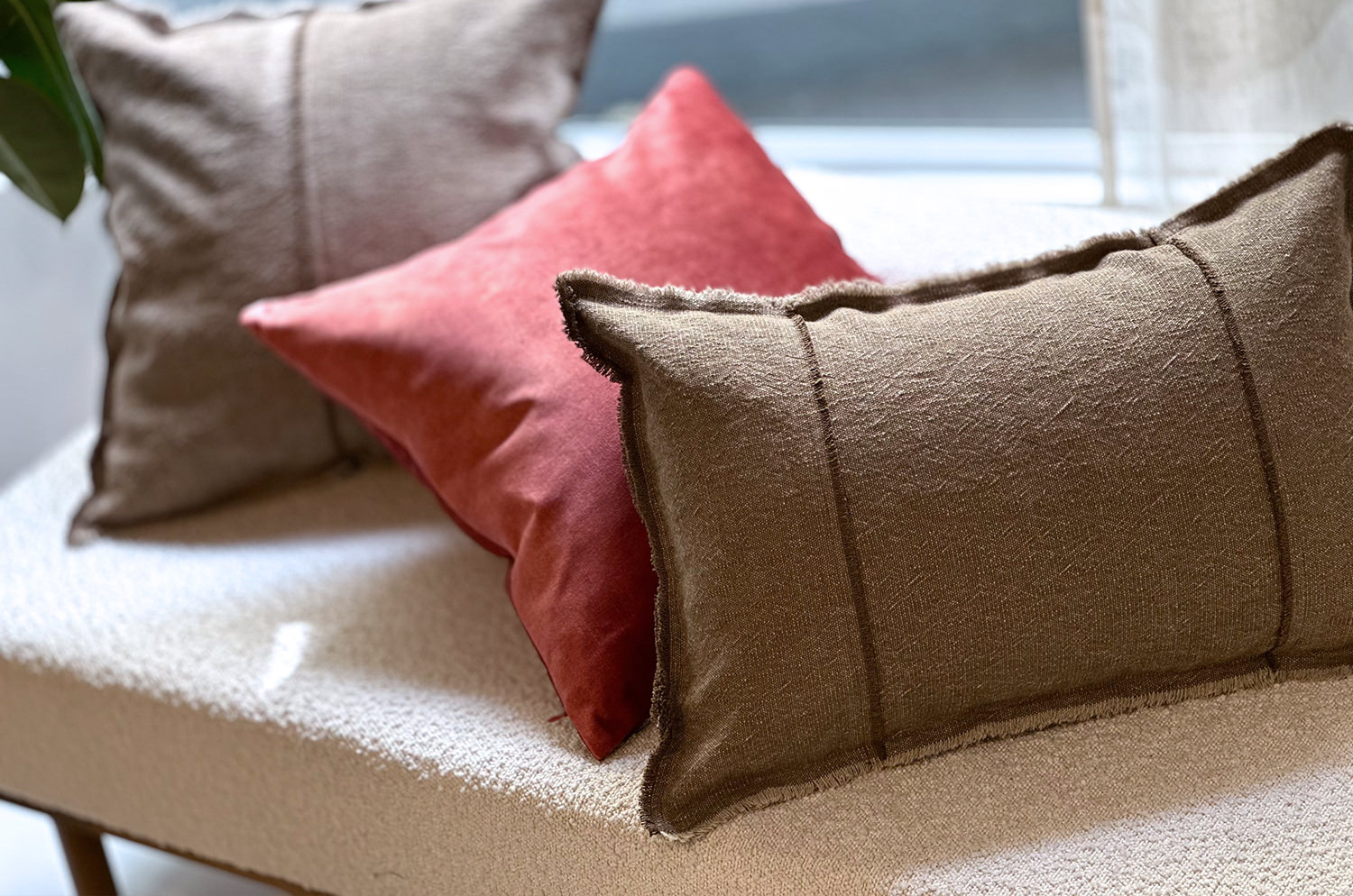 The Pure Fringe 自然素材フリンジ付きクッション リネン&コットン (Cocoa) 60×40cm 中材付