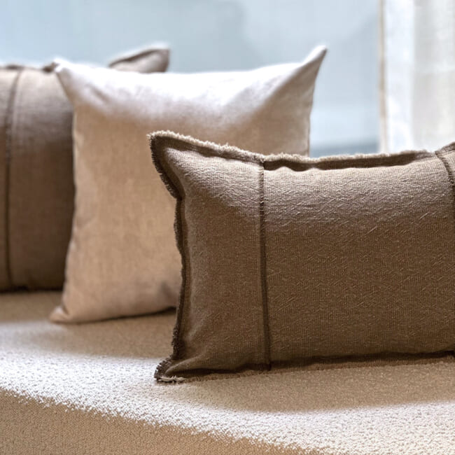 The Pure Fringe 自然素材フリンジ付きクッション リネン&コットン (Cocoa) 60×40cm 中材付