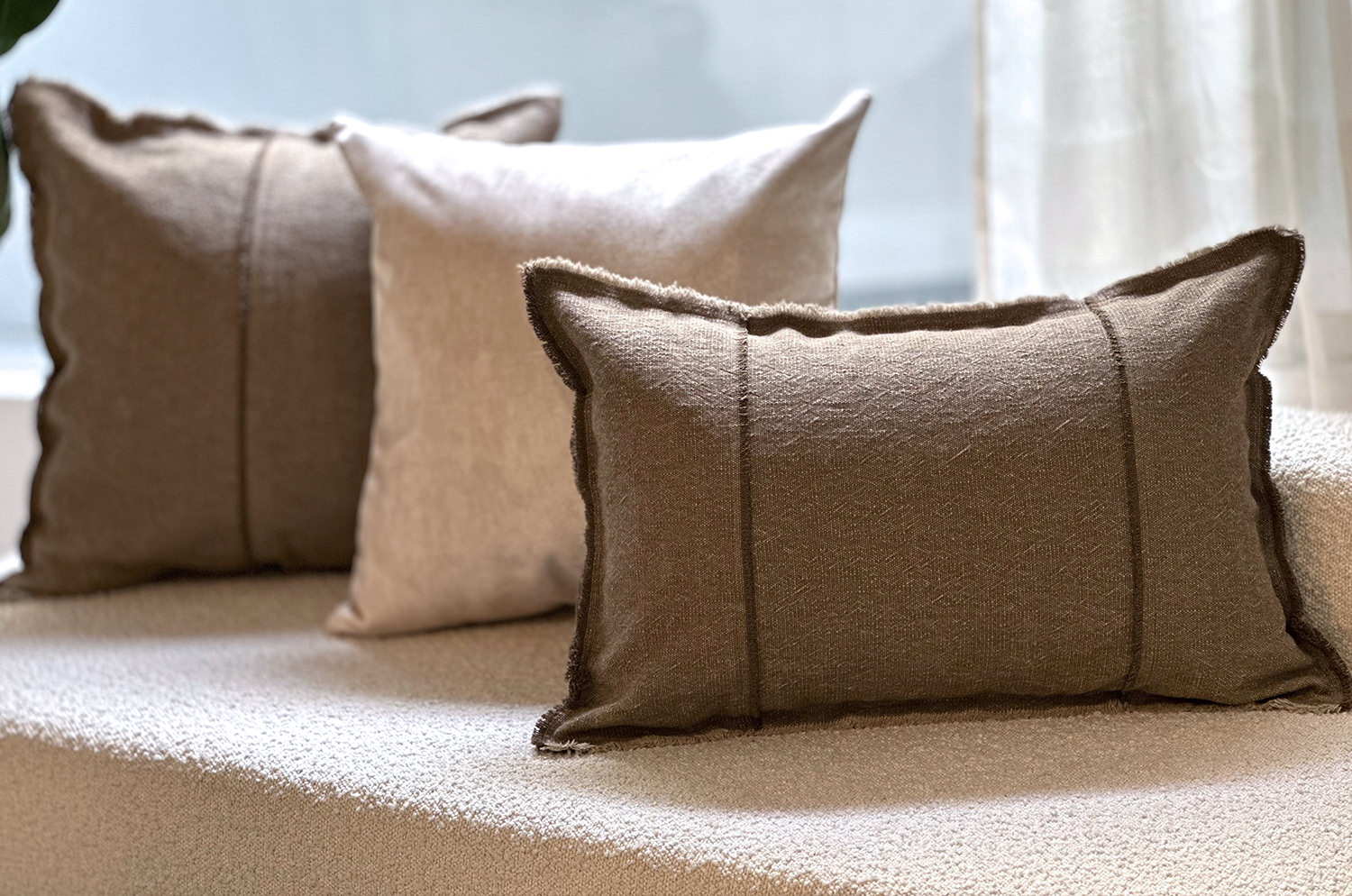 The Pure Fringe 自然素材フリンジ付きクッション リネン&コットン (Cocoa) 60×40cm 中材付