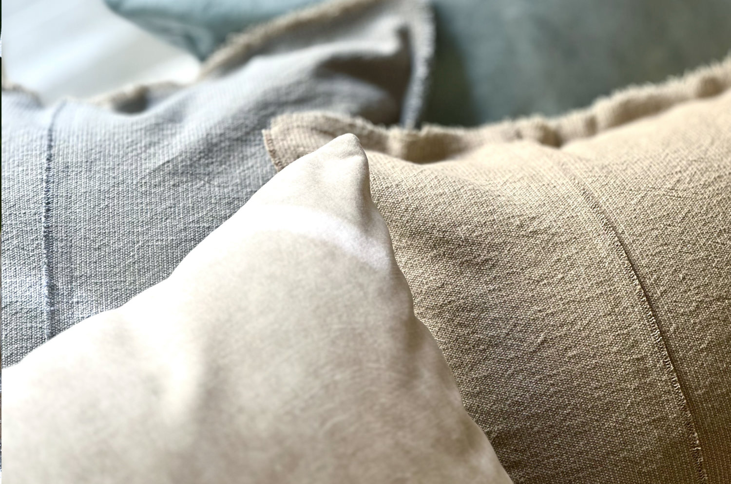 The Pure Fringe 自然素材フリンジ付きクッションカバー リネン&コットン (PaleBlueGray) 50×50cm