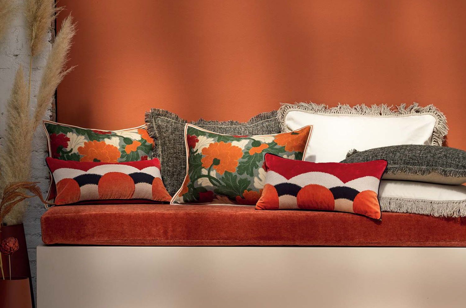 【海外取寄品】ELITIS(エリティス) Celestine クッション(Papaye) 50x25cm 中材付