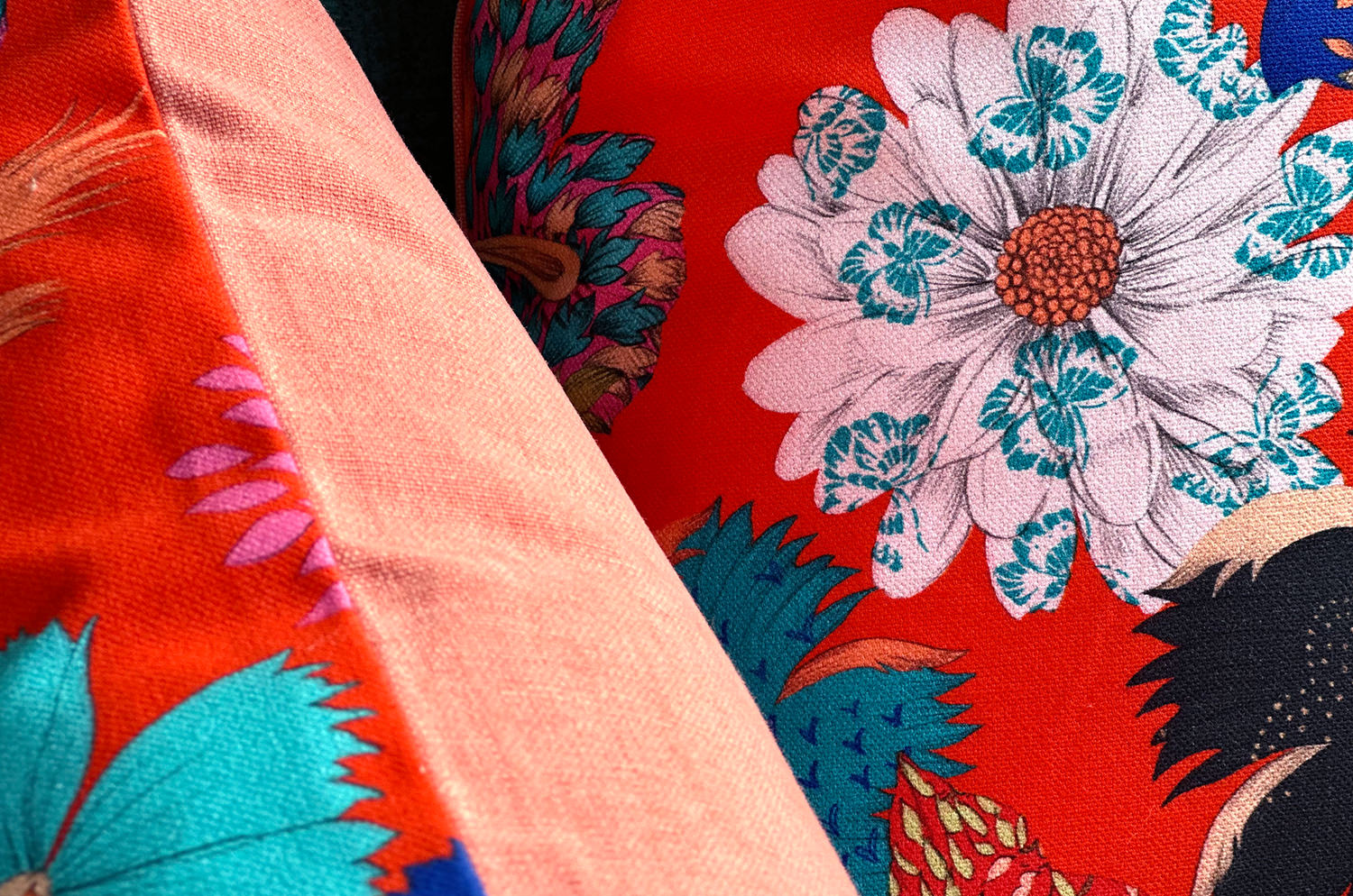 The French cotton コットン100% French＆Italian キモノフラワー クッションカバー 45×45cm