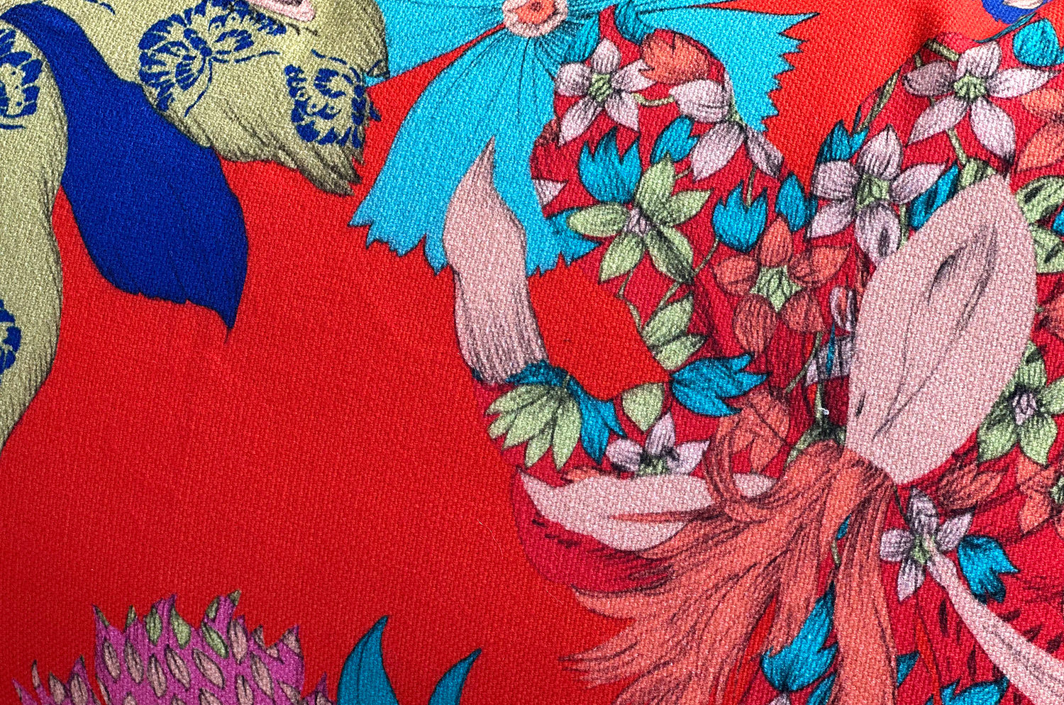 The French cotton コットン100% French＆Italian キモノフラワー クッションカバー 45×45cm