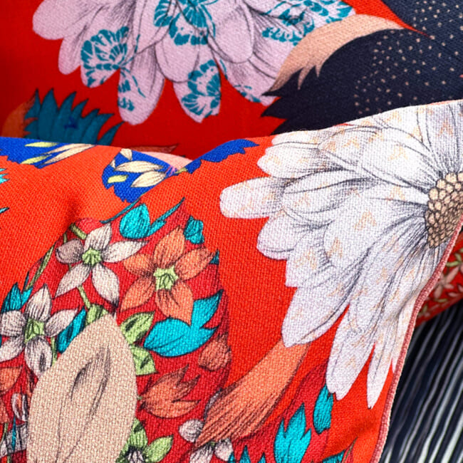 The French cotton コットン100% French＆Italian キモノフラワー クッションカバー 45×45cm