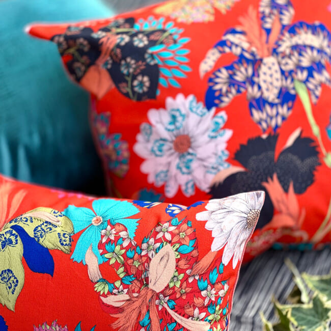 The French cotton コットン100% French＆Italian キモノフラワー クッションカバー 45×45cm