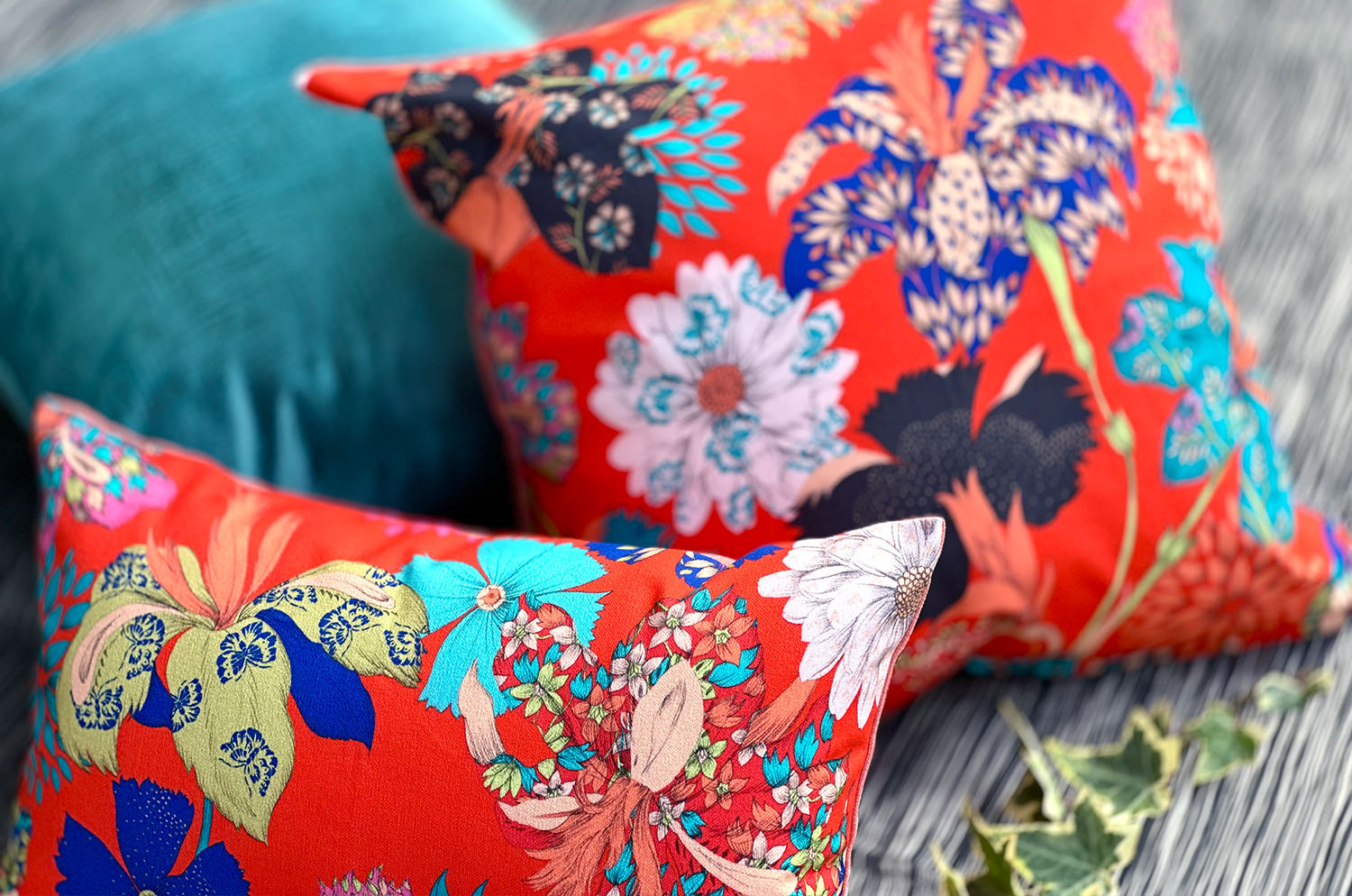 The French cotton コットン100% French＆Italian キモノフラワー クッションカバー 45×45cm