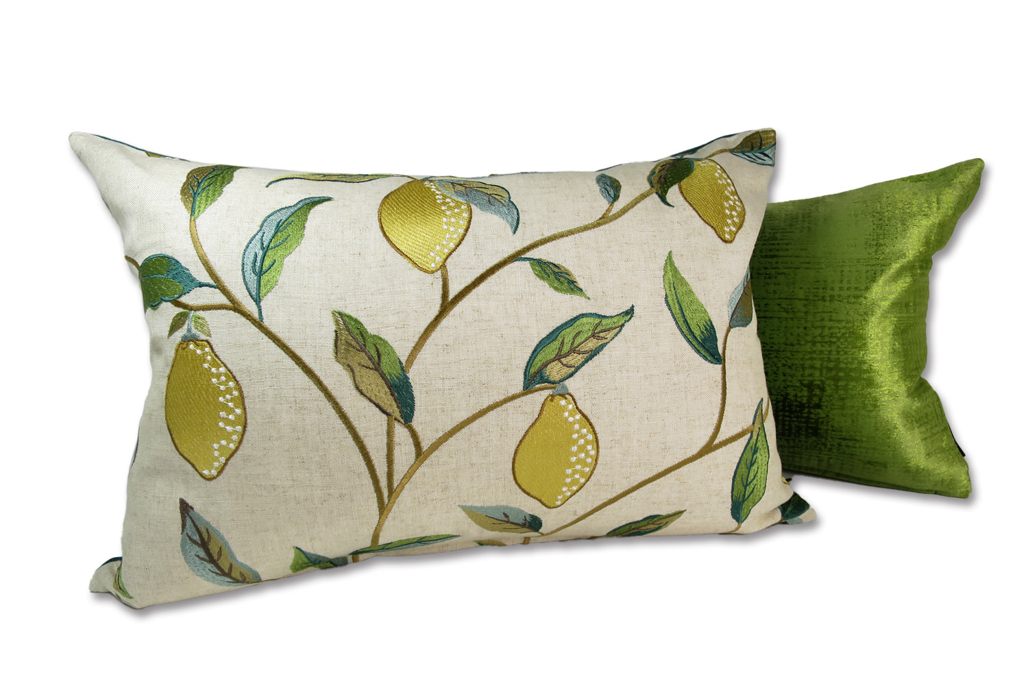 The MORRIS ウイリアムモリス レモンツリー 刺繍クッション(ブルーグリーン) 50×35cm 中材付