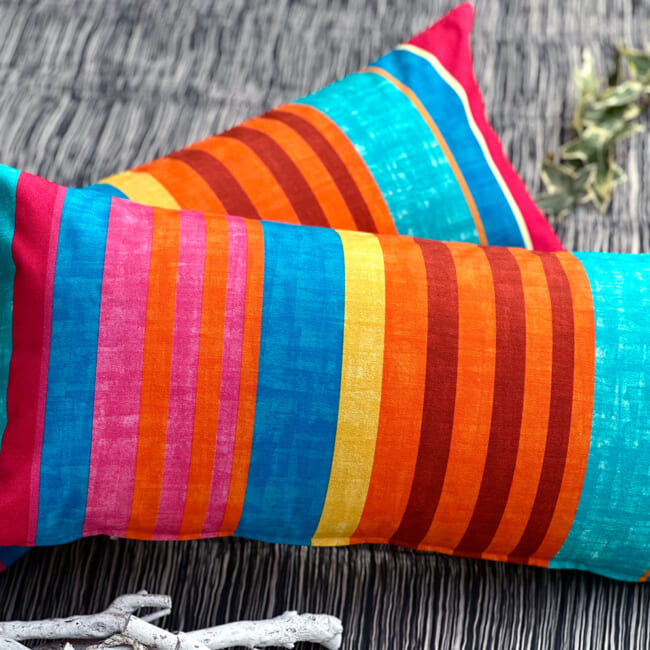 The French cotton マルチストライプ フレンチコットン100% クッション 65×32cm 中材付