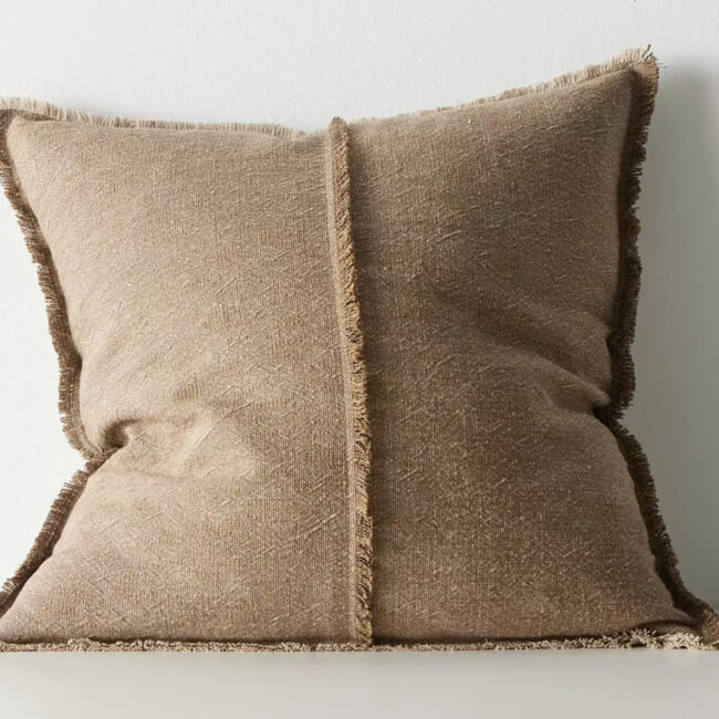 The Pure Fringe 自然素材フリンジ付きクッションカバー リネン&コットン (Cocoa) 50×50cm