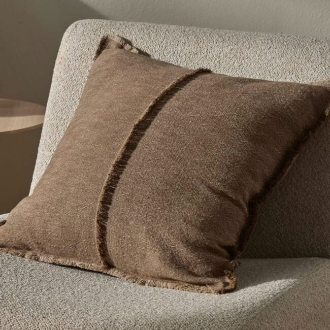 The Pure Fringe 自然素材フリンジ付きクッションカバー リネン&コットン (Cocoa) 50×50cm