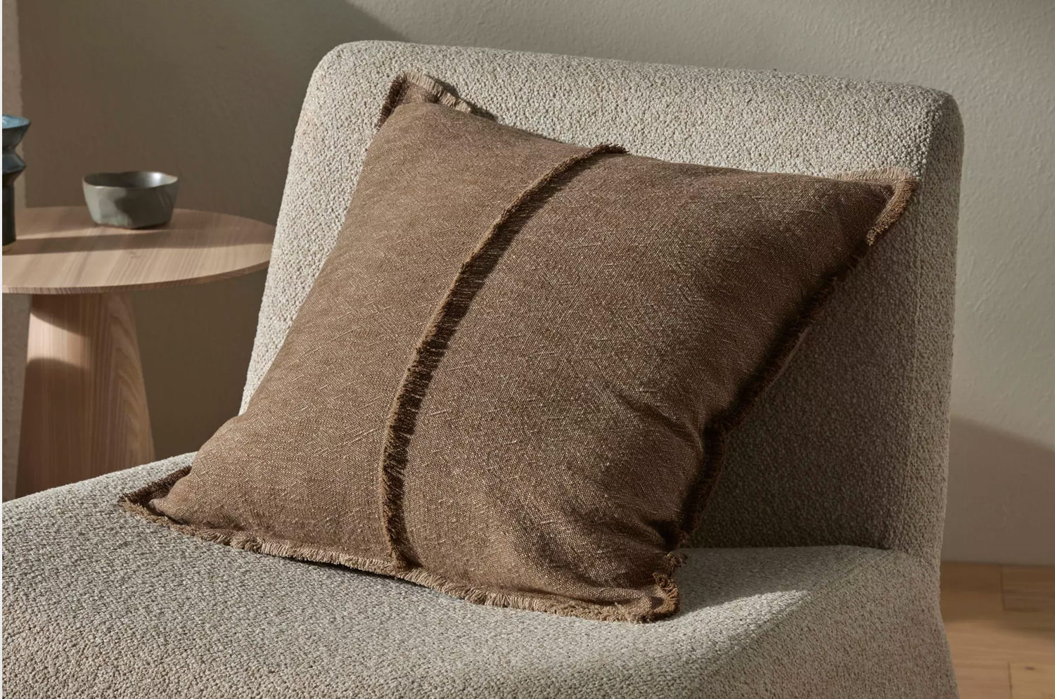 The Pure Fringe 自然素材フリンジ付きクッションカバー リネン&コットン (Cocoa) 50×50cm