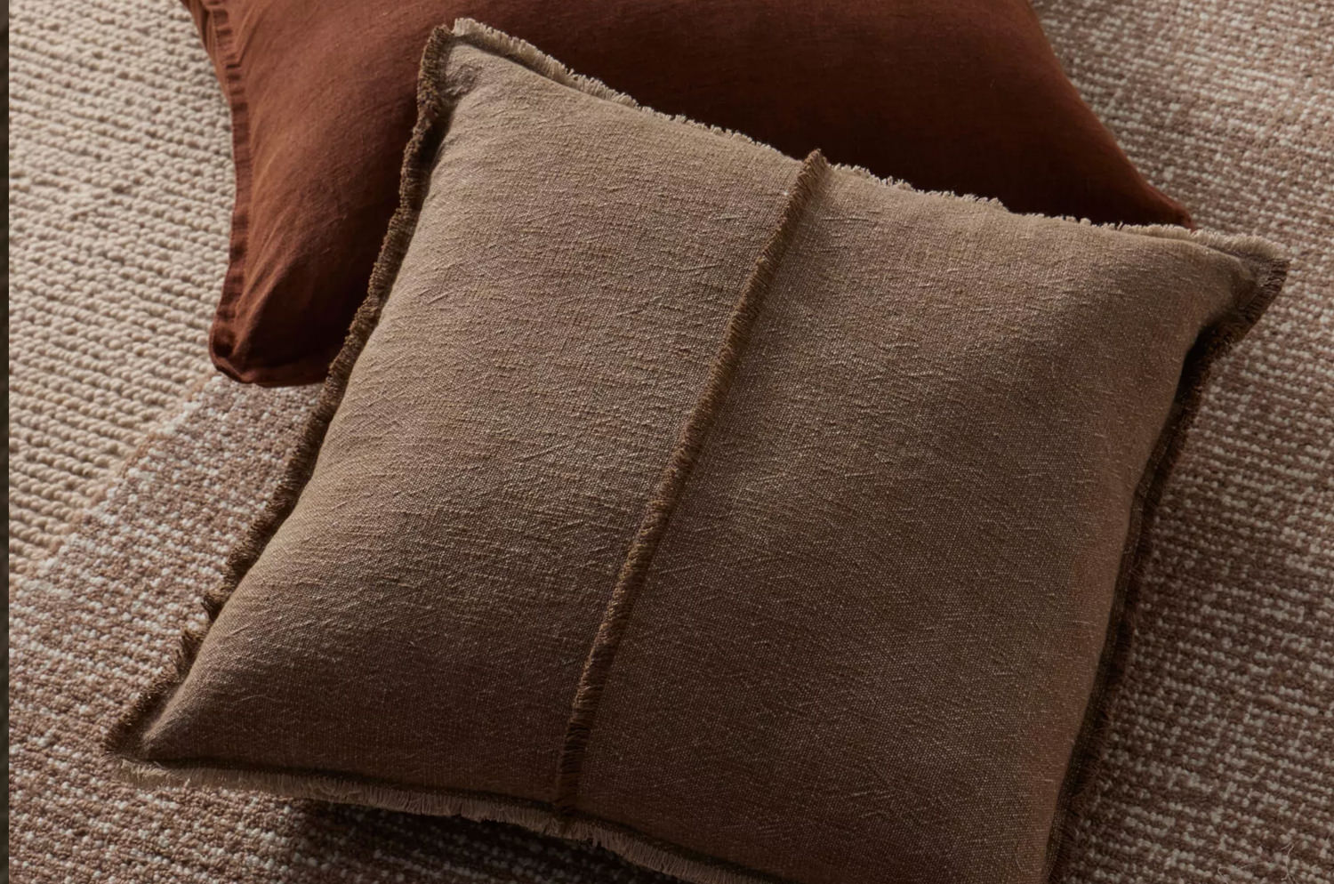The Pure Fringe 自然素材フリンジ付きクッションカバー リネン&コットン (Cocoa) 50×50cm