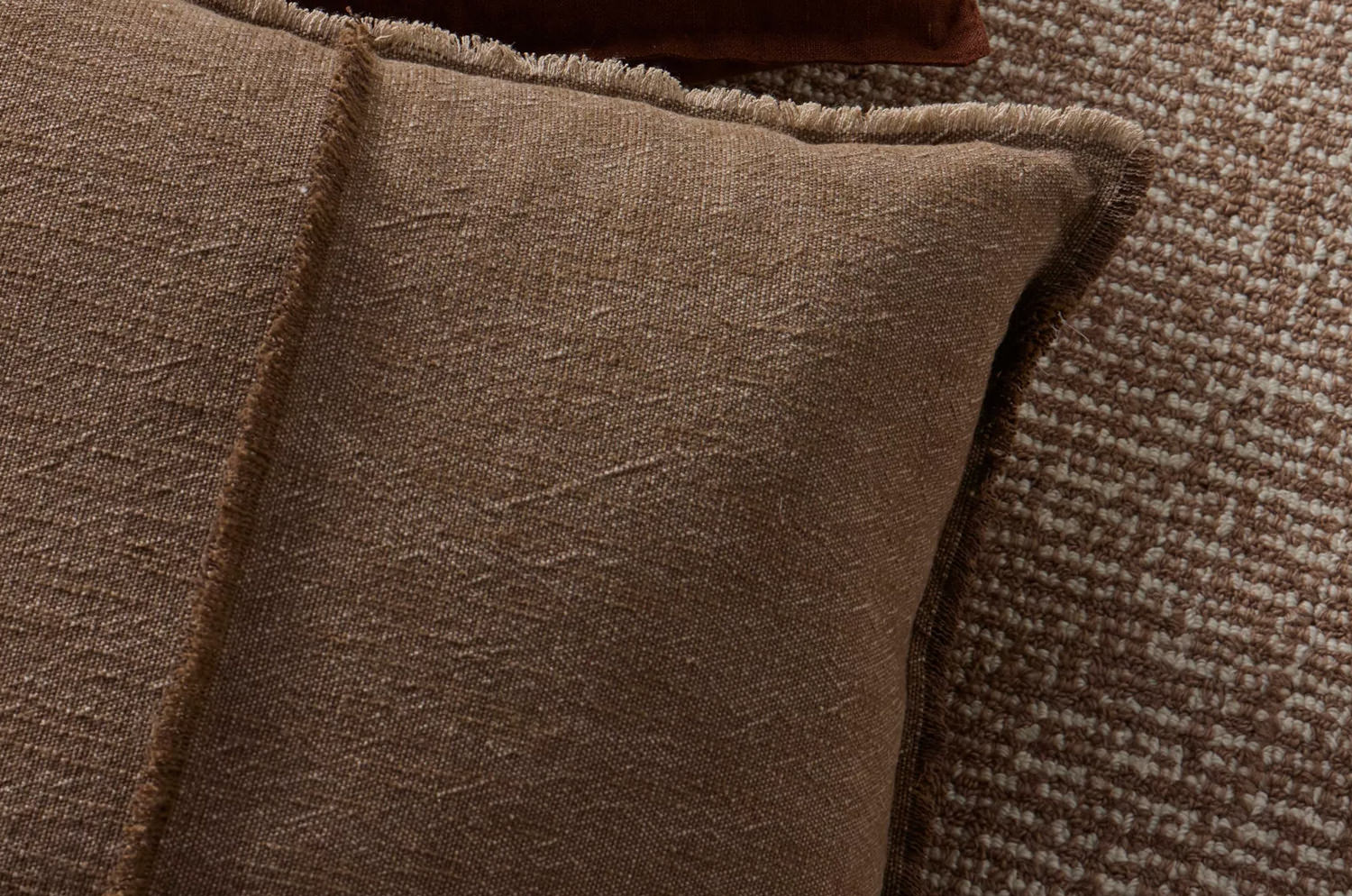 The Pure Fringe 自然素材フリンジ付きクッションカバー リネン&コットン (Cocoa) 50×50cm