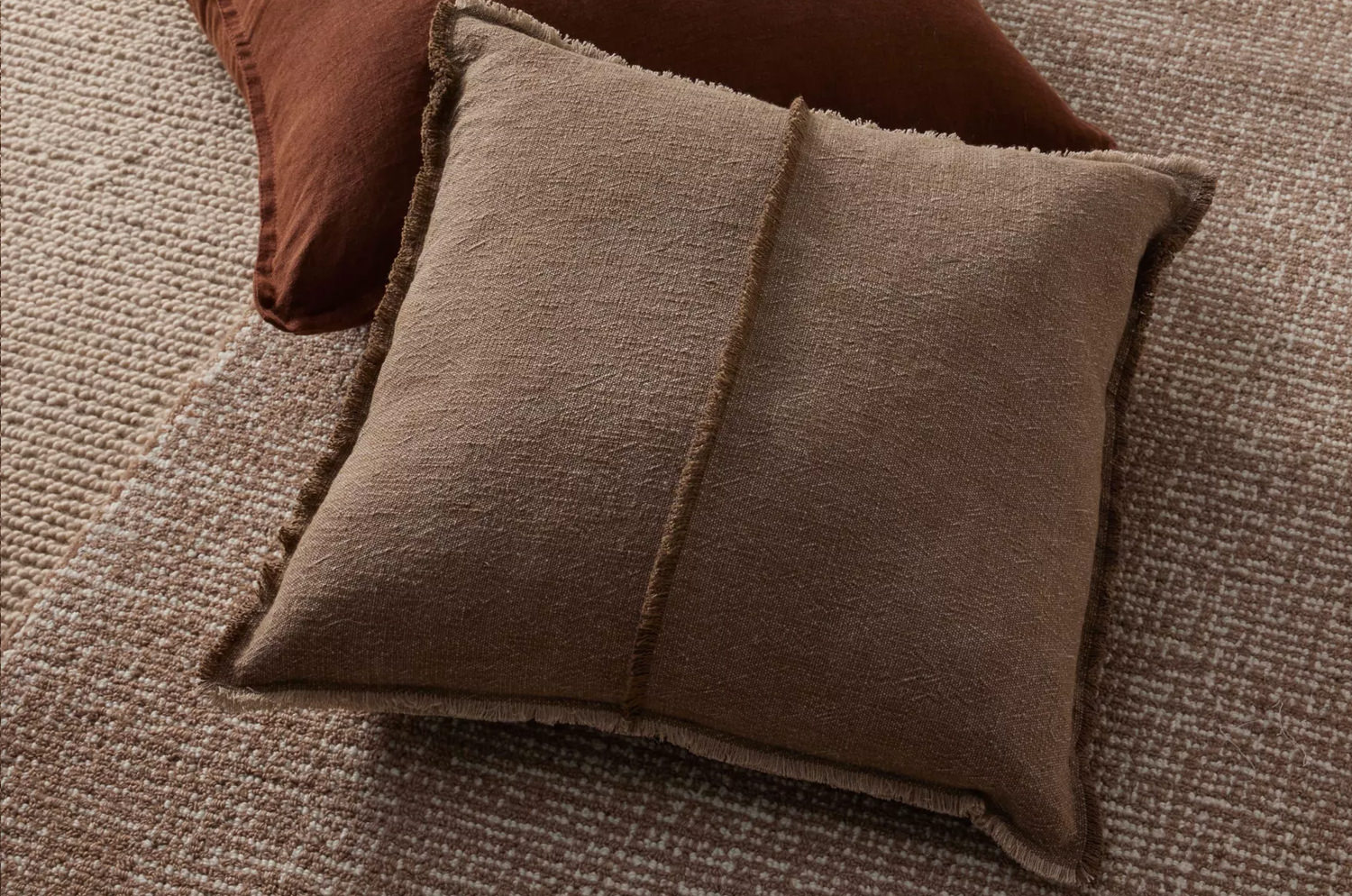 The Pure Fringe 自然素材フリンジ付きクッションカバー リネン&コットン (Cocoa) 50×50cm