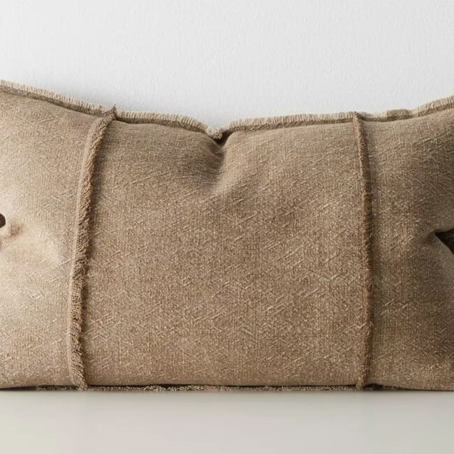 The Pure Fringe 自然素材フリンジ付きクッション リネン&コットン (Cocoa) 60×40cm 中材付