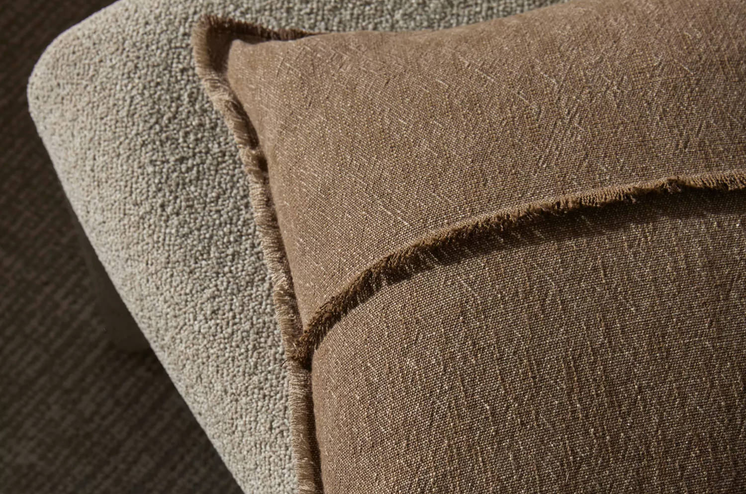 The Pure Fringe 自然素材フリンジ付きクッション リネン&コットン (Cocoa) 60×40cm 中材付