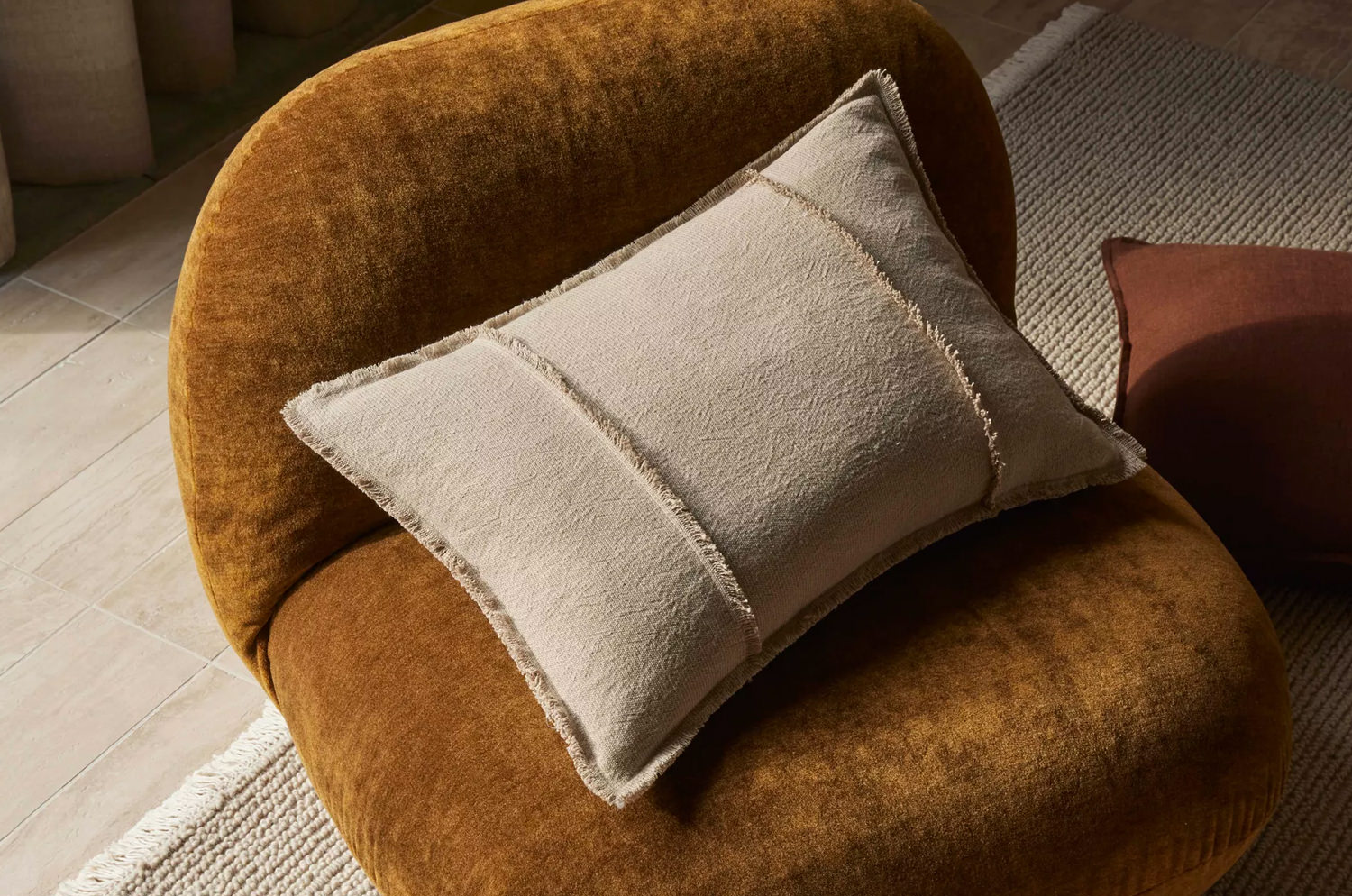 The Pure Fringe 自然素材フリンジ付きクッション リネン&コットン (Natural) 60×40cm 中材付