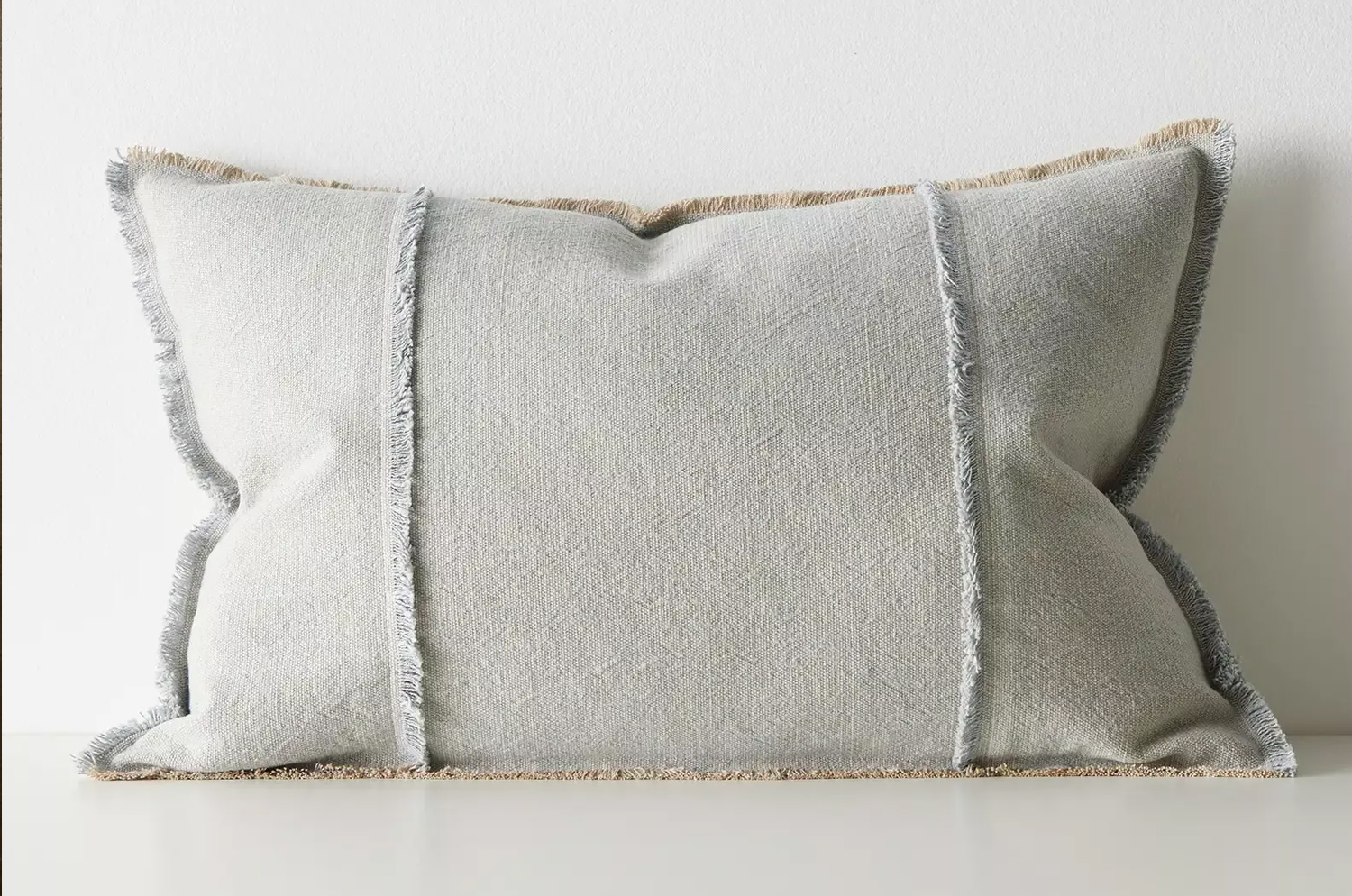 The Pure Fringe 自然素材フリンジ付きクッション リネン&コットン (PaleBlueGray) 60×40cm 中材付