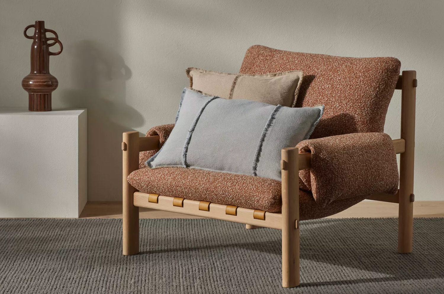 The Pure Fringe 自然素材フリンジ付きクッション リネン&コットン (PaleBlueGray) 60×40cm 中材付