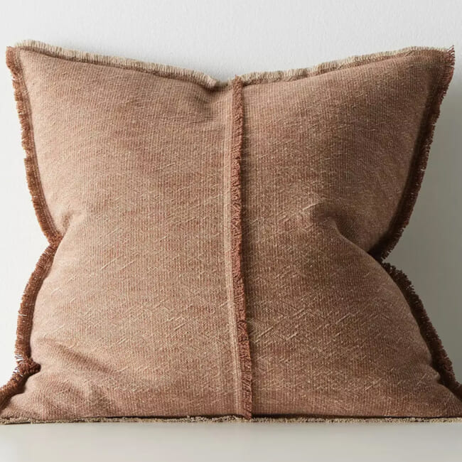 The Pure Fringe 自然素材フリンジ付きクッションカバー リネン&コットン (Rusty) 50×50cm
