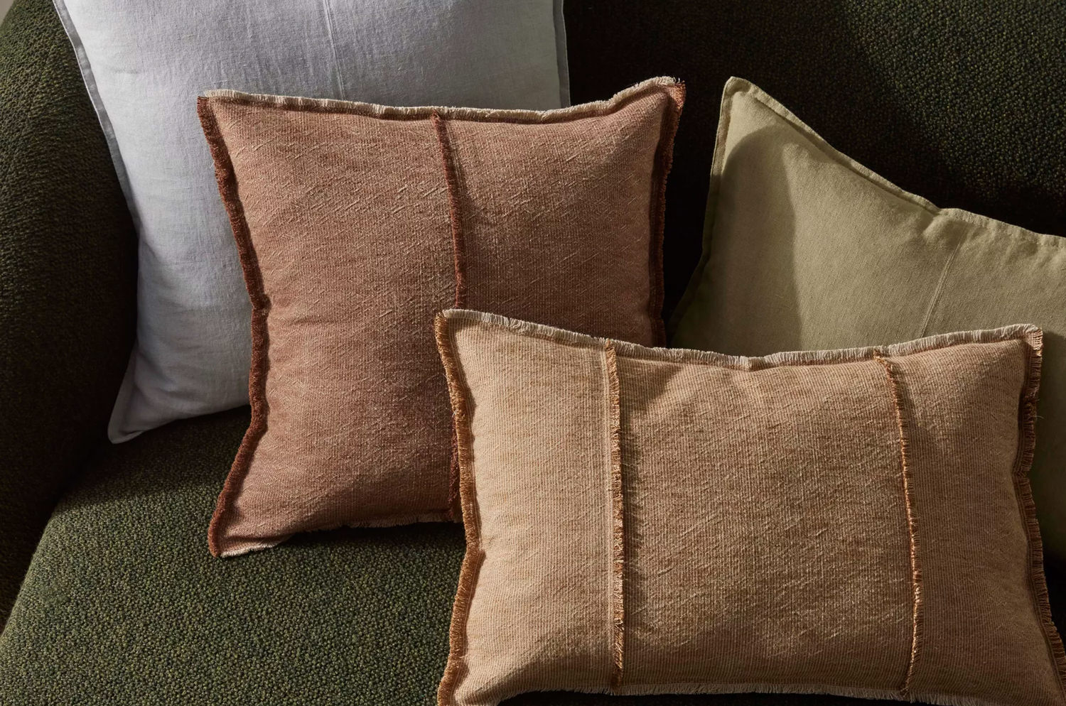 The Pure Fringe 自然素材フリンジ付きクッションカバー リネン&コットン (Rusty) 50×50cm