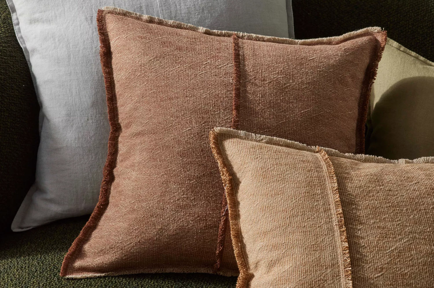 The Pure Fringe 自然素材フリンジ付きクッションカバー リネン&コットン (Rusty) 50×50cm