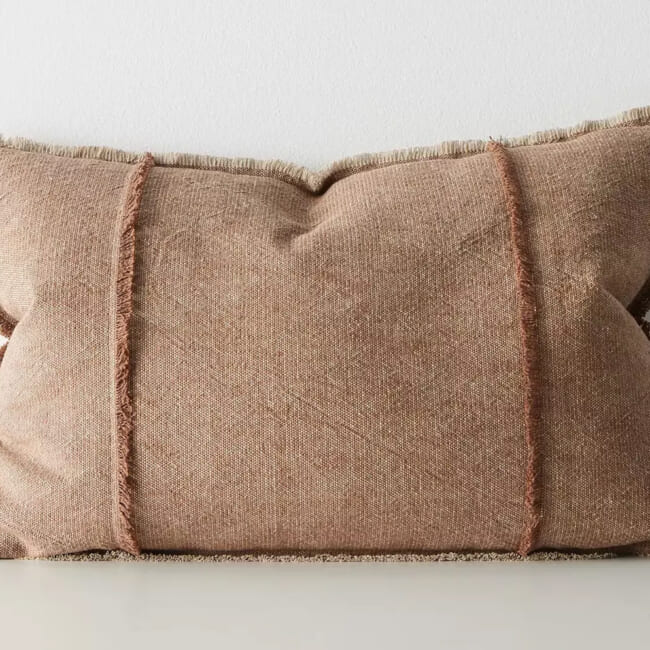 The Pure Fringe 自然素材フリンジ付きクッション リネン&コットン (Rusty) 60×40cm 中材付