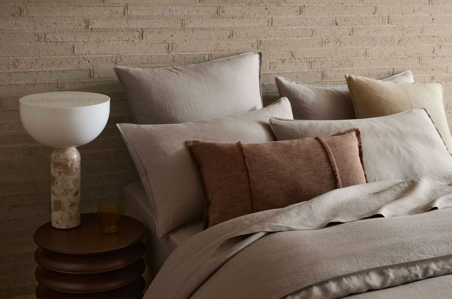 The Pure Fringe 自然素材フリンジ付きクッション リネン&コットン (Rusty) 60×40cm 中材付