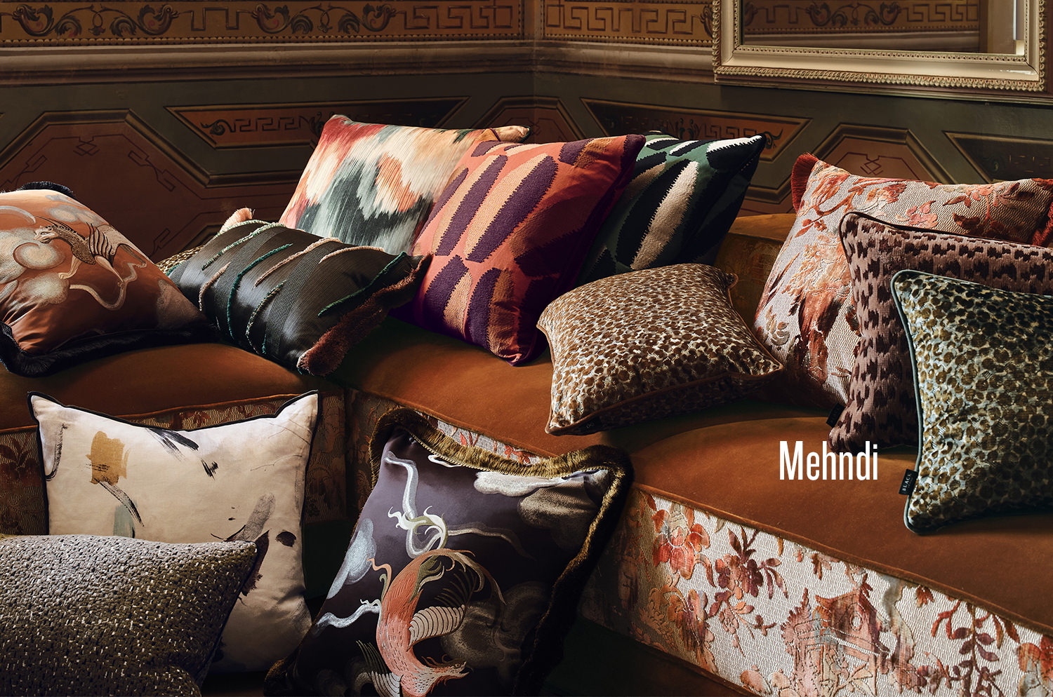 【海外取寄品】BLACK edition(ブラックエディション) Koba クッション(Mehndi) 60x40cm 中材付