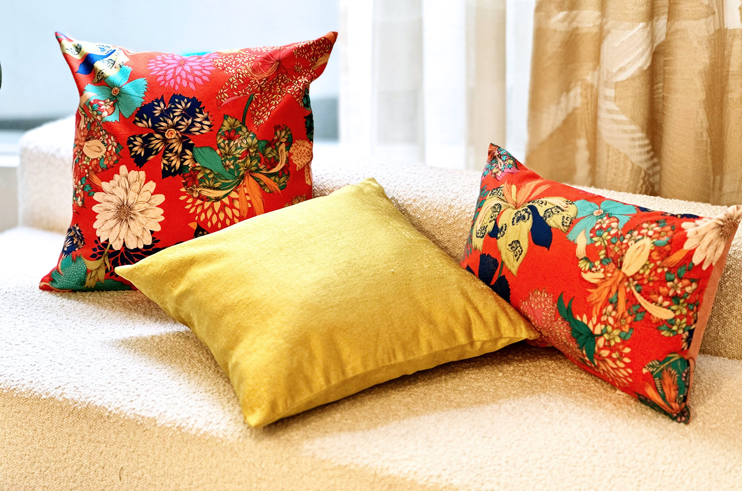 The French cotton コットン100% French＆Italian キモノフラワー クッションカバー 45×45cm