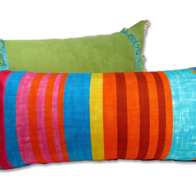 The French cotton マルチストライプ フレンチコットン100% クッション 65×32cm 中材付